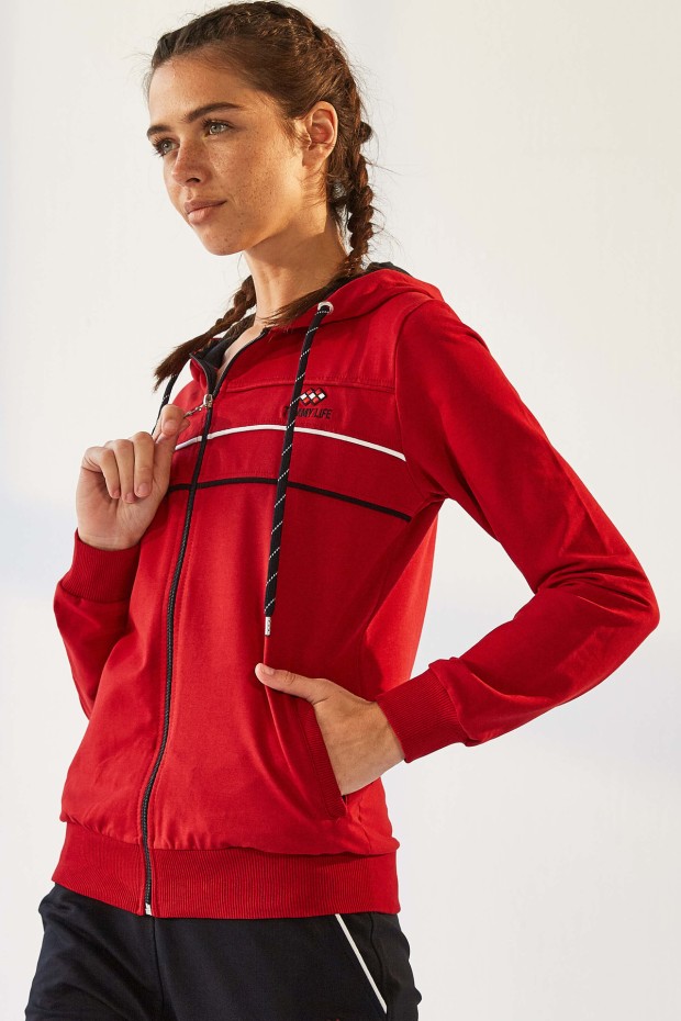 Tommy Life Hooded Red-Navy Blue Women's Tracksuits