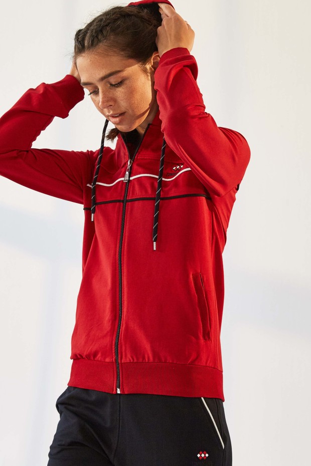 Tommy Life Hooded Red-Navy Blue Women's Tracksuits