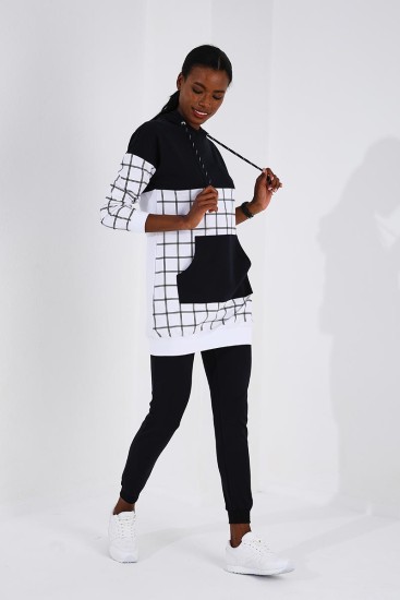 Tommy Life Hooded Graphic Detailed White-Navy Blue Women's Tracksuits - Thumbnail