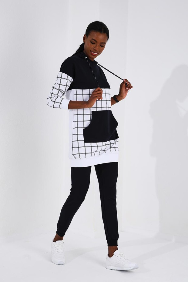 Tommy Life Hooded Graphic Detailed White-Navy Blue Women's Tracksuits