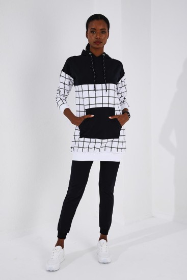 Tommy Life Hooded Graphic Detailed White-Navy Blue Women's Tracksuits - Thumbnail