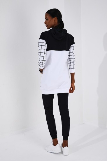 Tommy Life Hooded Graphic Detailed White-Navy Blue Women's Tracksuits - Thumbnail