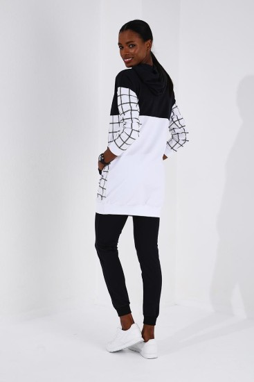 Tommy Life Hooded Graphic Detailed White-Navy Blue Women's Tracksuits - Thumbnail