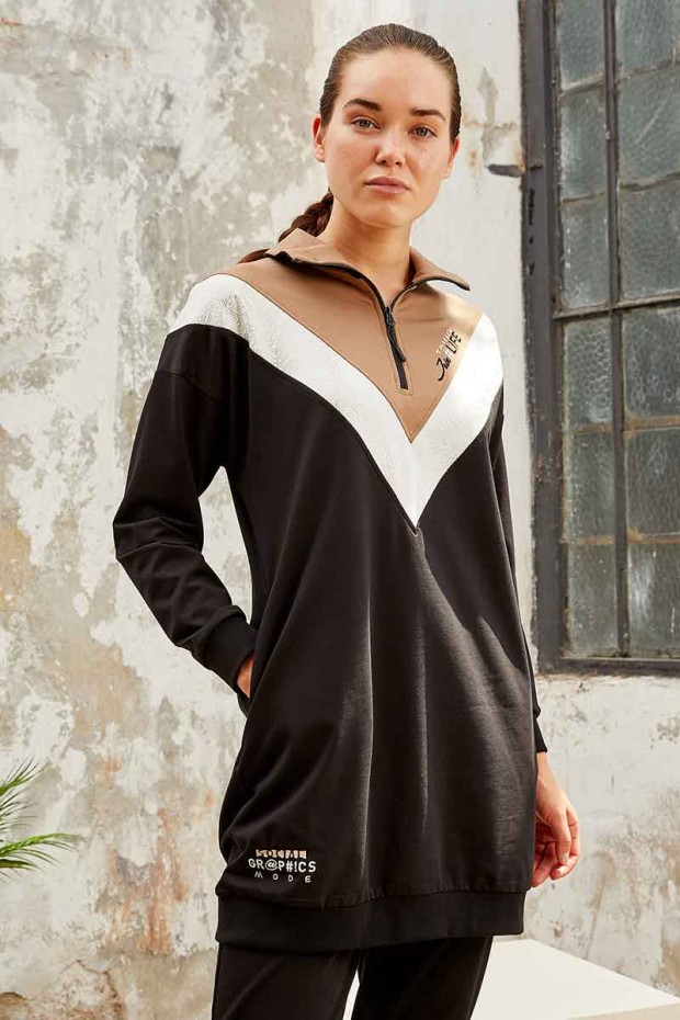 Tommy Life Graphics Embroidered Black Women's Tunic Tracksuit