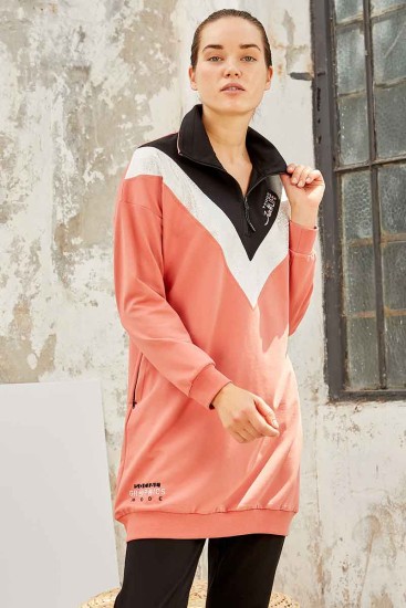 Tommy Life Graphics Embroidered Black-Powder Women's Tunic Tracksuit - Thumbnail