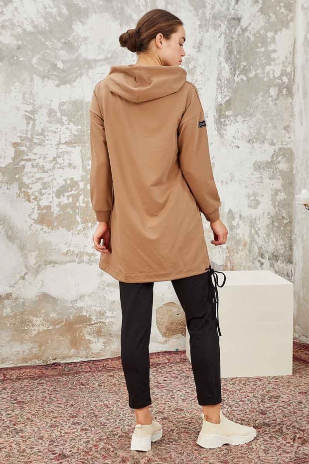 Tommy Life Kangaroo Pocket Hooded Earthlike-Black Women's Tunic Tracksuit