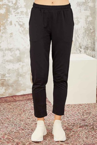 Tommy Life Kangaroo Pocket Hooded Earthlike-Black Women's Tunic Tracksuit - Thumbnail