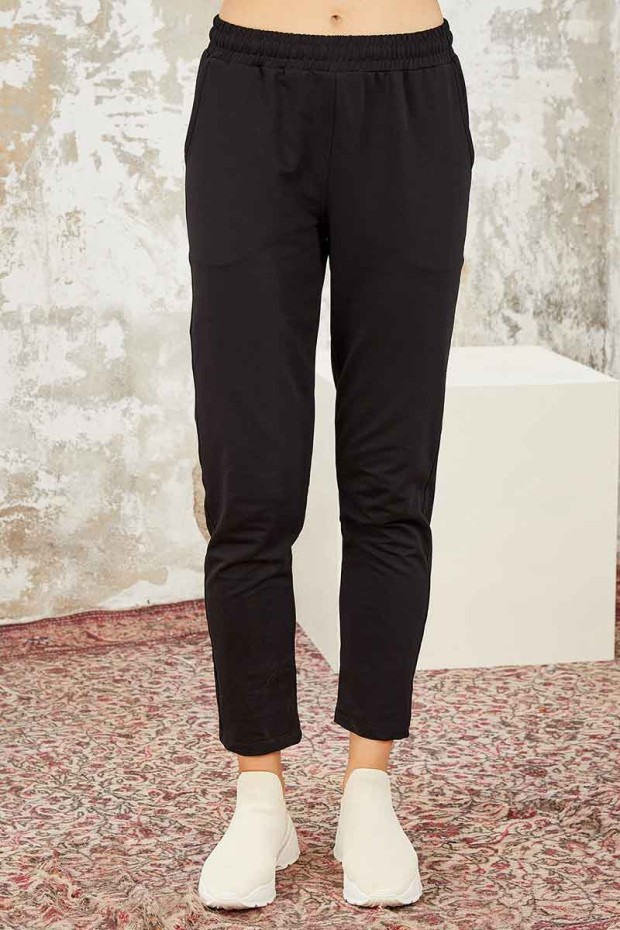 Tommy Life Kangaroo Pocket Hooded Earthlike-Black Women's Tunic Tracksuit