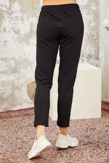 Tommy Life Kangaroo Pocket Hooded Earthlike-Black Women's Tunic Tracksuit - Thumbnail