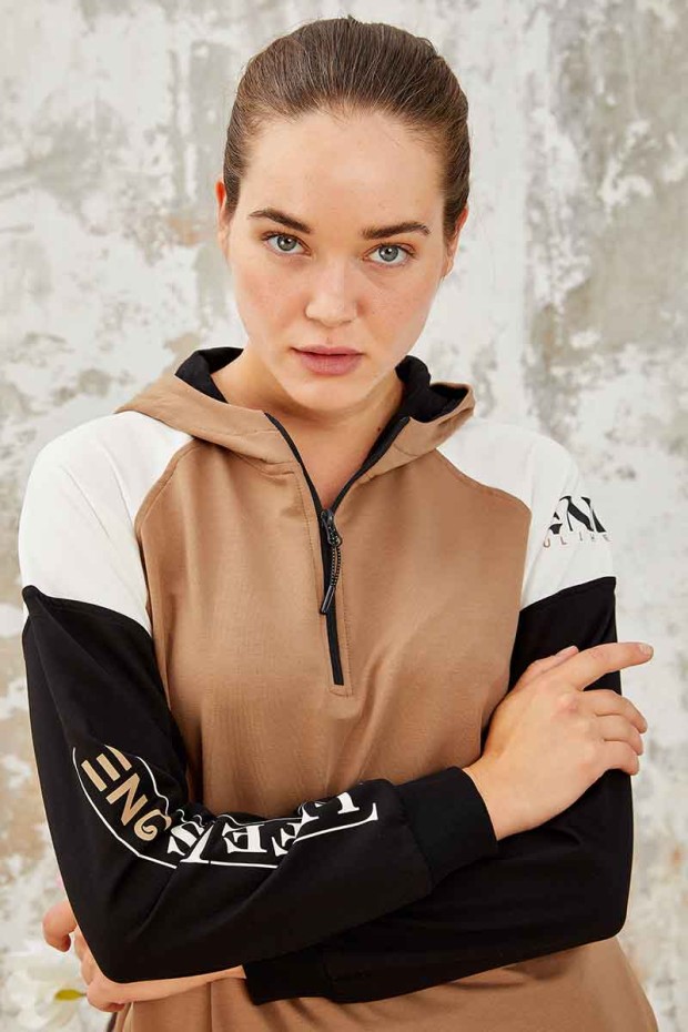 Tommy Life Life Is One Printed Hooded Earthlike-Black Women's Tunic Tracksuit