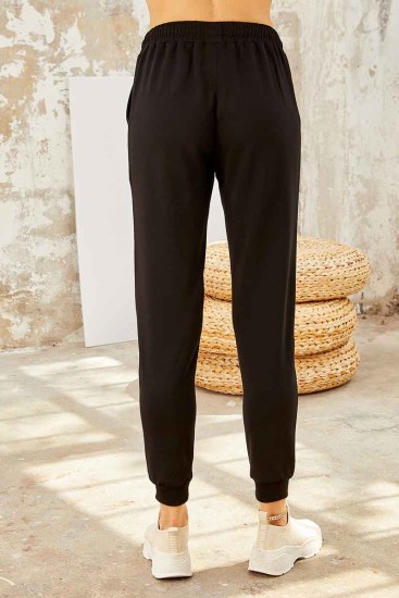 Tommy Life Graphics Embroidered Earthlike-Black Women's Tunic Tracksuit - Thumbnail