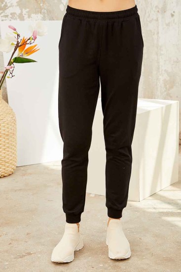 Tommy Life Embroidered Round Neck Earthlike-Black Women's Tunic Tracksuit - Thumbnail