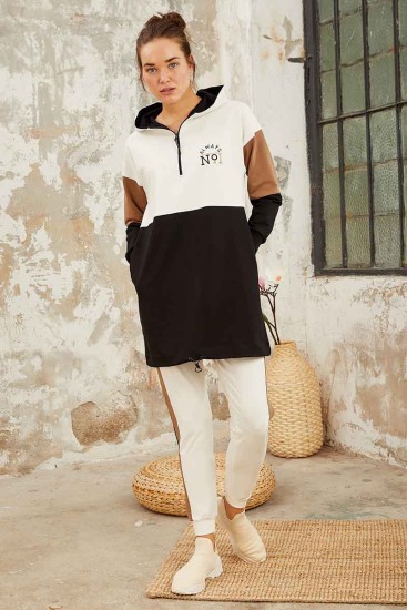 Tommy Life 3 Colour Hooded Ecru Women's Tunic Tracksuit - Thumbnail