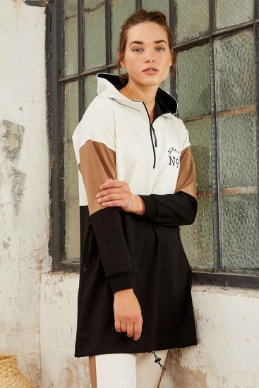 Tommy Life 3 Colour Hooded Ecru Women's Tunic Tracksuit - Thumbnail