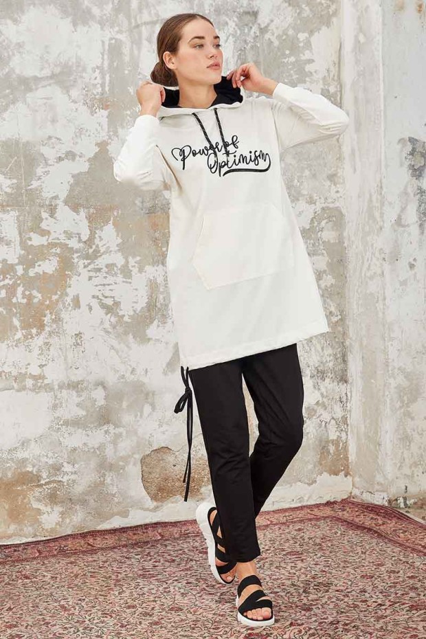 Tommy Life Kangaroo Pocket Hooded Ecru-Earthlike Women's Tunic Tracksuit