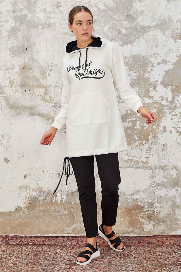 Tommy Life Kangaroo Pocket Hooded Ecru-Earthlike Women's Tunic Tracksuit