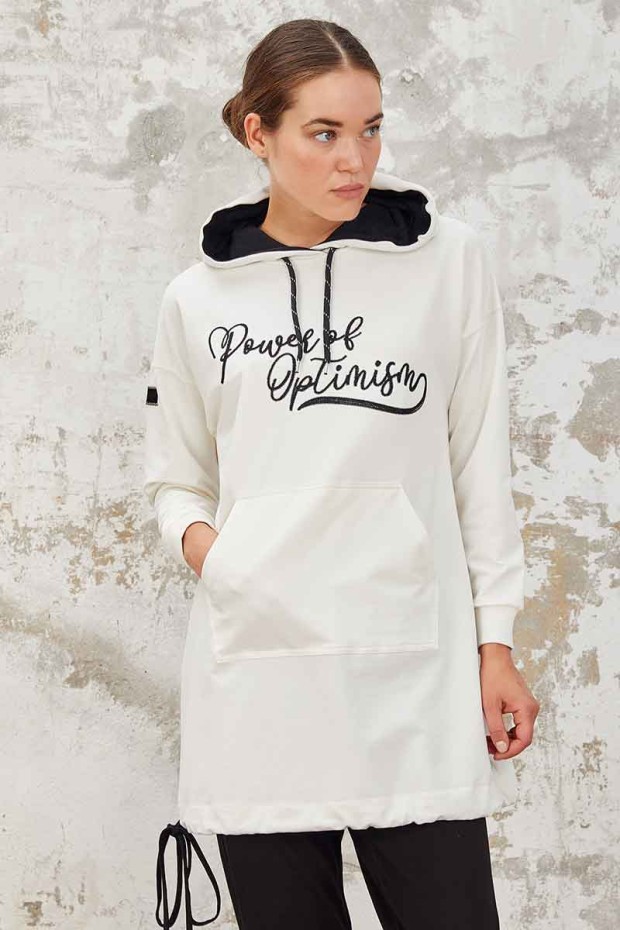 Tommy Life Kangaroo Pocket Hooded Ecru-Earthlike Women's Tunic Tracksuit