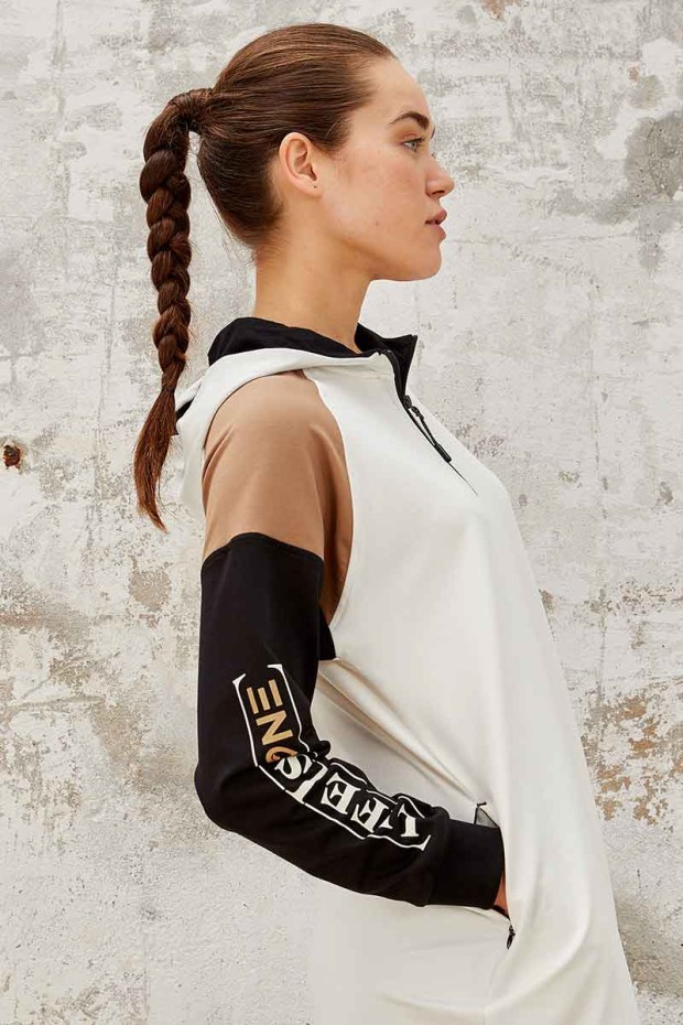 Tommy Life Life Is One Printed Hooded Ecru-Earthlike Women's Tunic Tracksuit