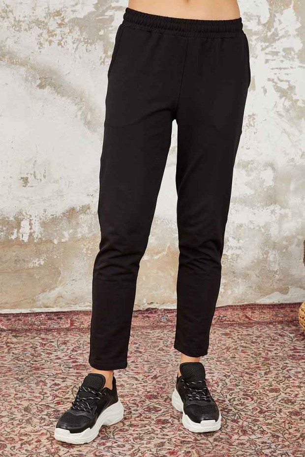 Tommy Life Kangaroo Pocket Hooded Khaki-Black Women's Tunic Tracksuit