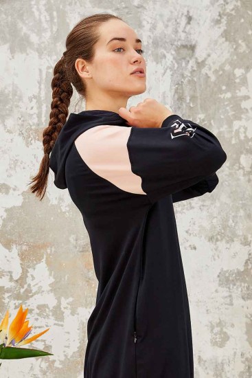 Tommy Life Life Is One Printed Hooded Navy Blue Women's Tunic Tracksuit - Thumbnail