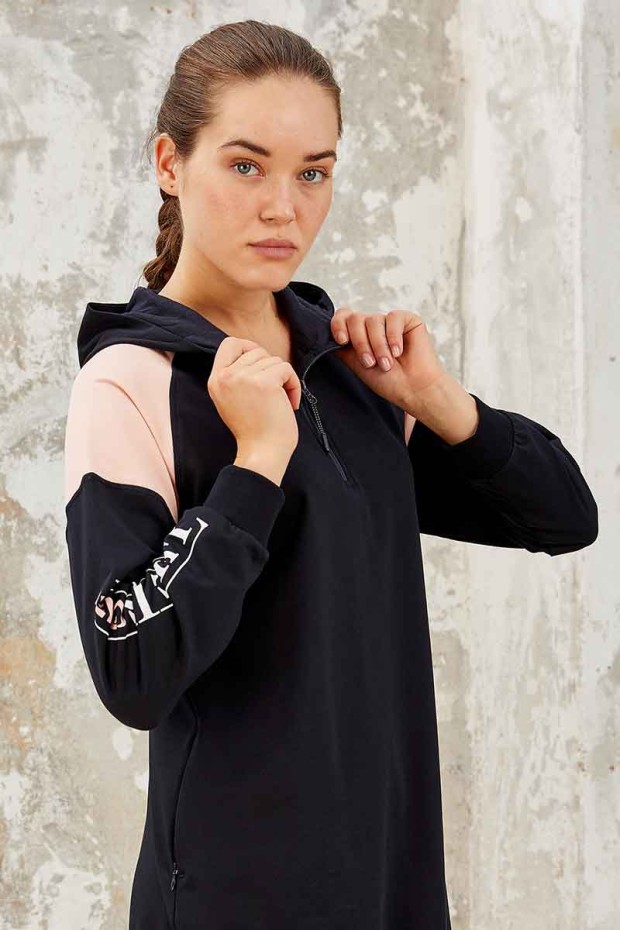 Tommy Life Life Is One Printed Hooded Navy Blue Women's Tunic Tracksuit