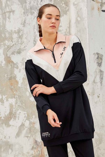 Tommy Life Graphics Embroidered Navy Blue Women's Tunic Tracksuit - Thumbnail