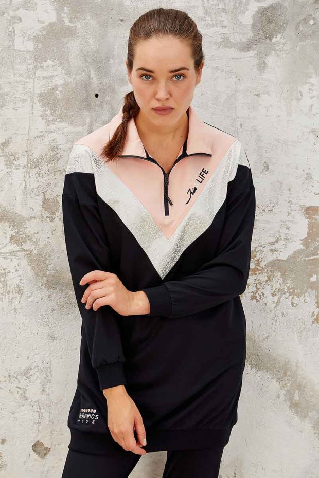 Tommy Life Graphics Embroidered Navy Blue Women's Tunic Tracksuit