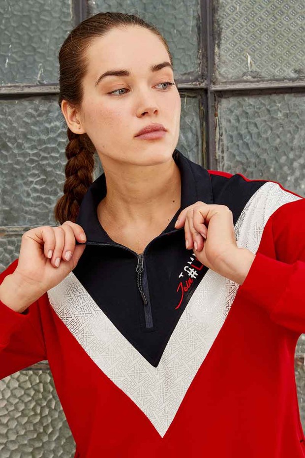 Tommy Life Graphics Embroidered Navy Blue-Red Women's Tunic Tracksuit