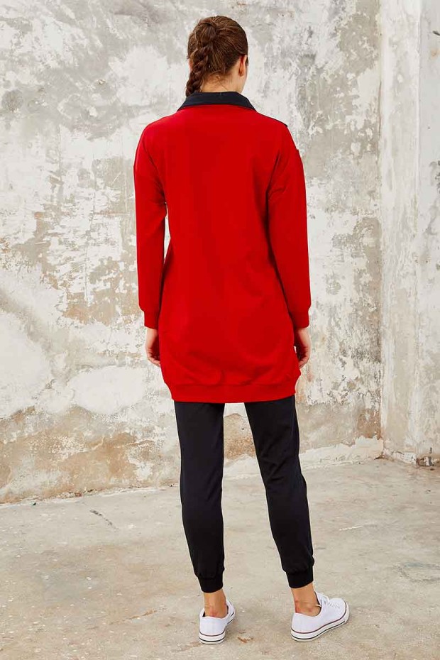 Tommy Life Graphics Embroidered Navy Blue-Red Women's Tunic Tracksuit