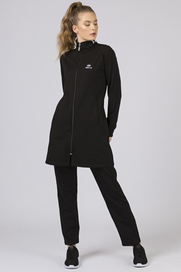 Tommy Life Printed Collar Black Women's Tunic Tracksuits - Thumbnail