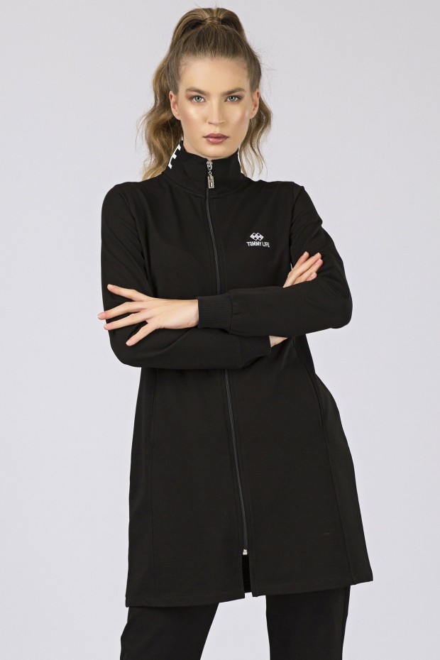 Tommy Life Printed Collar Black Women's Tunic Tracksuits