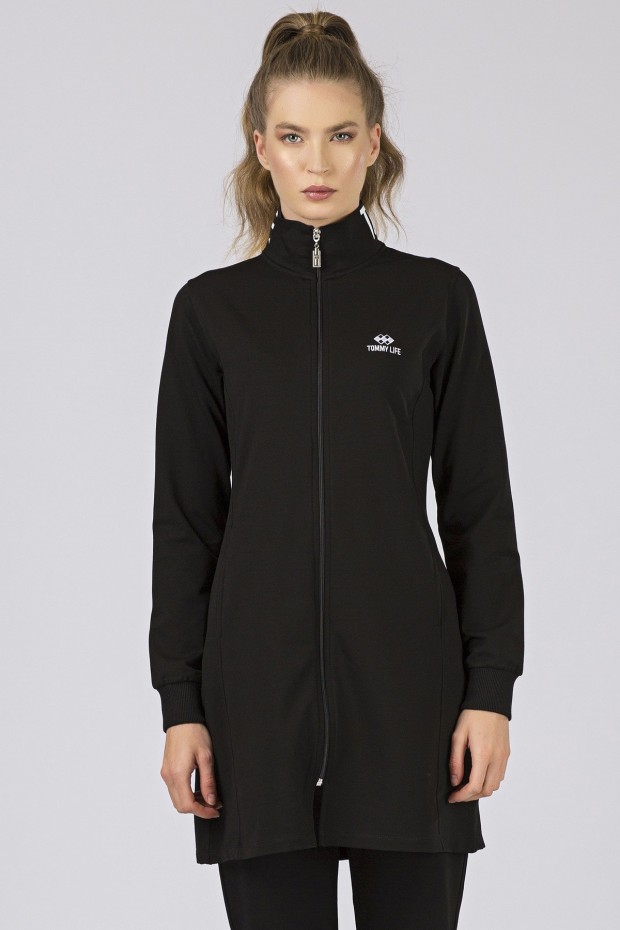 Tommy Life Printed Collar Black Women's Tunic Tracksuits