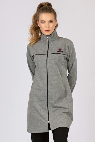 Tommy Life Sport Project Printed Grey Melange-Black Women's Tunic Tracksuits - Thumbnail