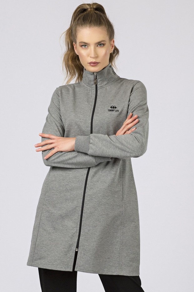 Tommy Life Printed Collar Grey Melange-Black Women's Tunic Tracksuits