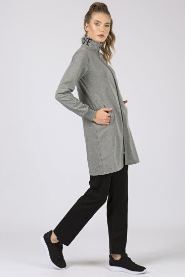 Tommy Life Printed Collar Grey Melange-Black Women's Tunic Tracksuits - Thumbnail