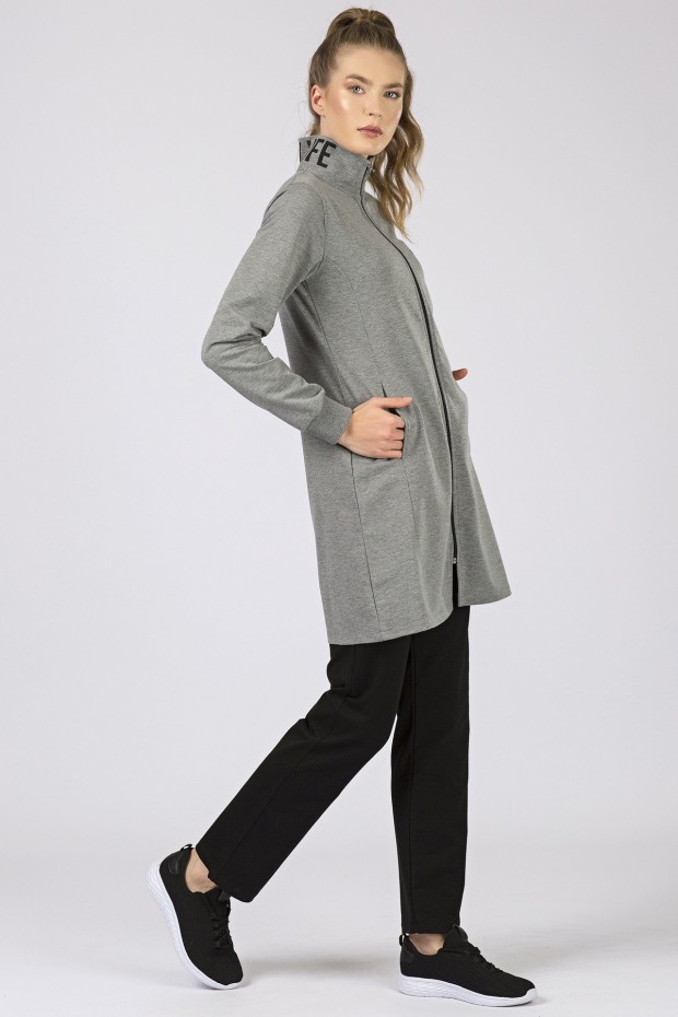 Tommy Life Printed Collar Grey Melange-Black Women's Tunic Tracksuits