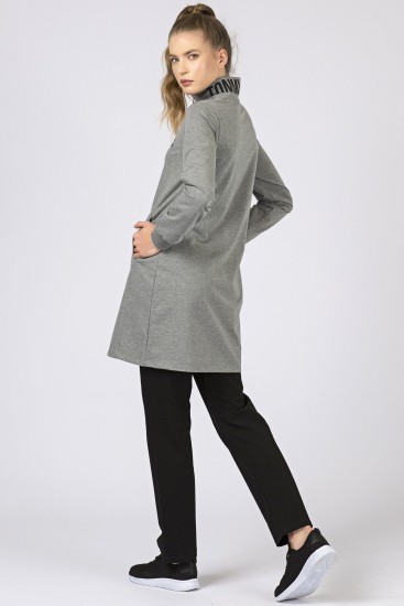 Tommy Life Printed Collar Grey Melange-Black Women's Tunic Tracksuits - Thumbnail