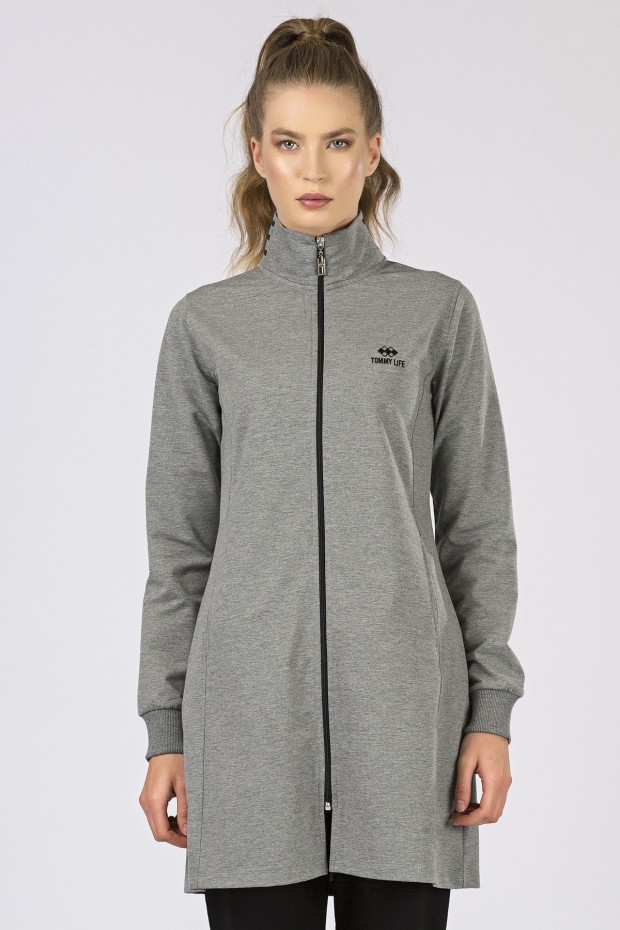 Tommy Life Printed Collar Grey Melange-Black Women's Tunic Tracksuits