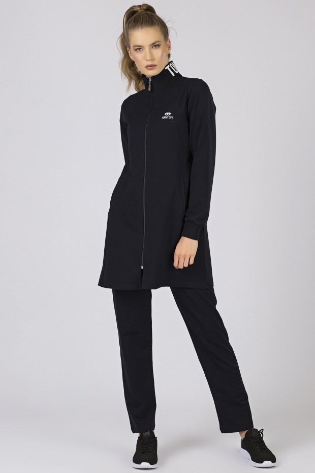 Tommy Life Printed Collar Navy Blue Women's Tunic Tracksuits