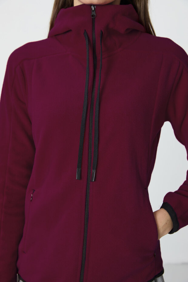 Erguvan Kalın Yumuşak Dokulu Kapüşonlu Standart Fit Nakışlı Polar Kadın Sweatshirt -97287 - 4