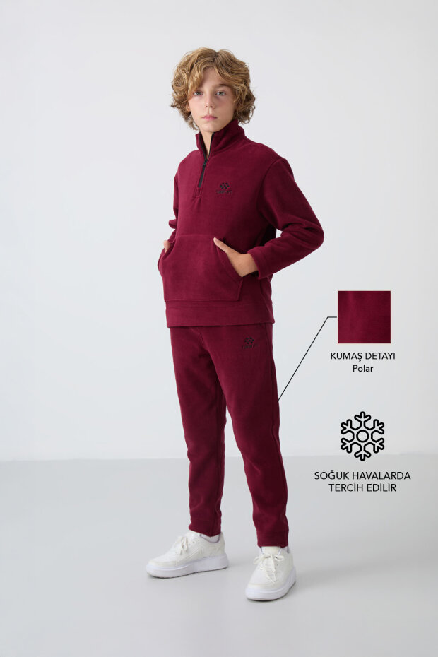 Erguvan Kalın Yumuşak Dokulu Standart Fit Nakışlı Polar Erkek Çocuk Eşofman Takım - 11218 - 1