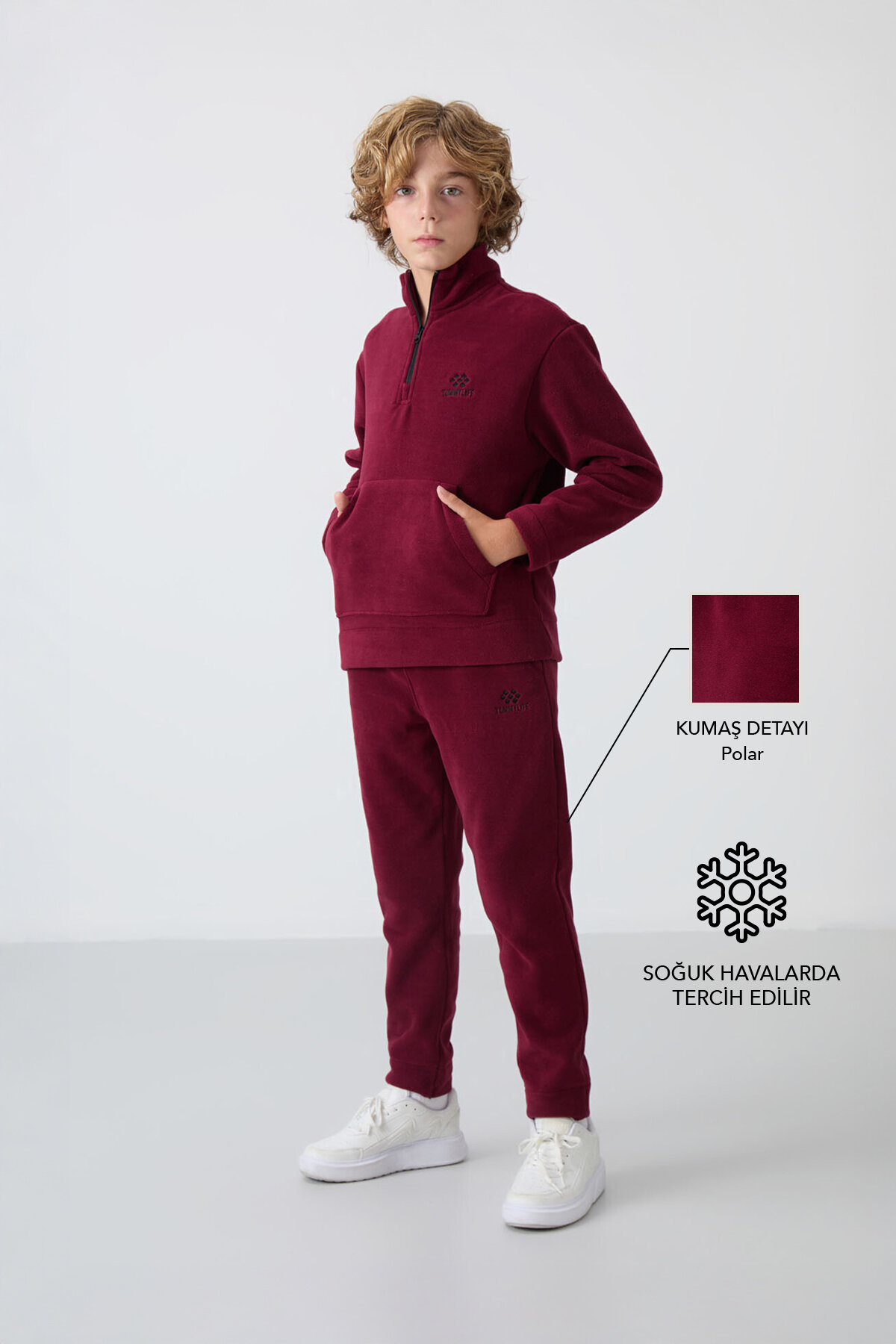 Erguvan Kalın Yumuşak Dokulu Standart Fit Nakışlı Polar Erkek Çocuk Eşofman Takım - 11218 - TOMMYLIFE