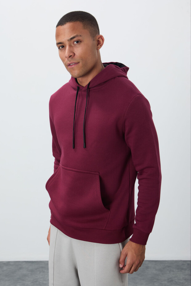 Erguvan Pamuklu Kalın İçi Tüylü Yumuşak Dokulu Comfort Fit Nakışlı Erkek Sweatshirt - 88419