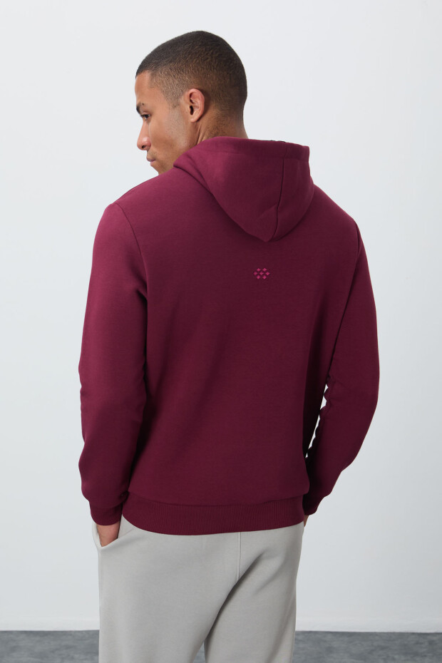 Erguvan Pamuklu Kalın İçi Tüylü Yumuşak Dokulu Comfort Fit Nakışlı Erkek Sweatshirt - 88419