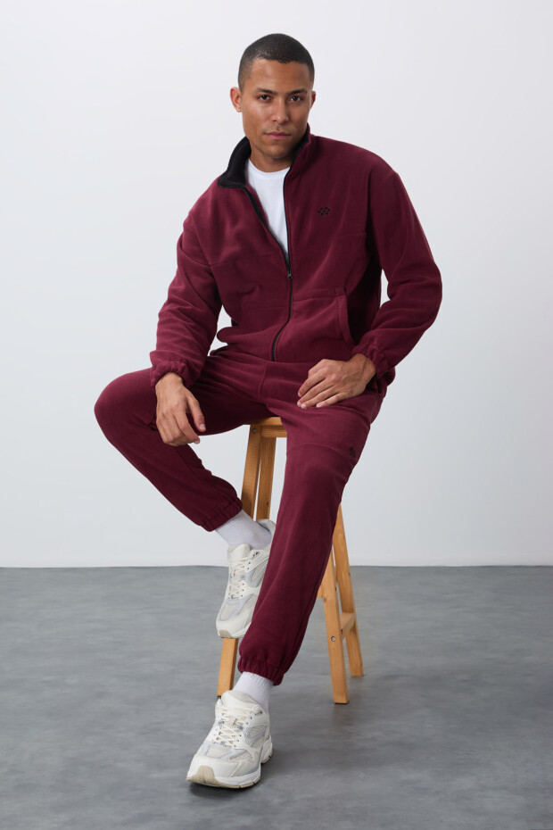 Erguvan Kalın Yumuşak Dokulu Comfort Fit Nakışlı Erkek Eşofman Takım - 85269 - 1