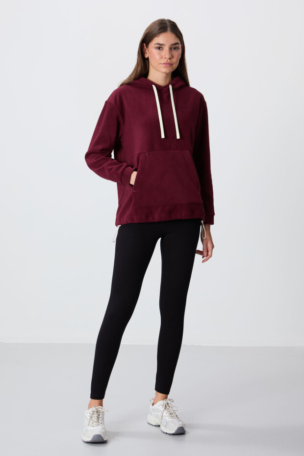 Erguvan Kalın Yumuşak Dokulu Kapüşonlu Rahat Form Nakışlı Polar Kadın Sweatshirt - 97292 - 1