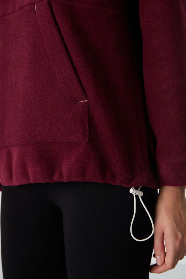 Erguvan Kalın Yumuşak Dokulu Kapüşonlu Rahat Form Nakışlı Polar Kadın Sweatshirt - 97292 - 5