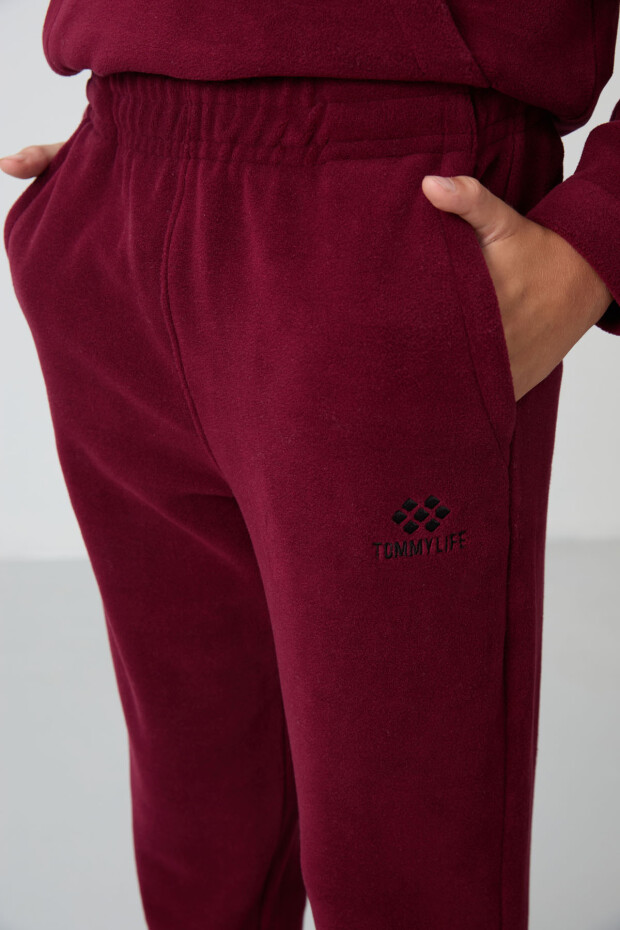 Erguvan Kalın Yumuşak Dokulu Standart Fit Nakışlı Polar Erkek Çocuk Eşofman Takım - 11218 - 4