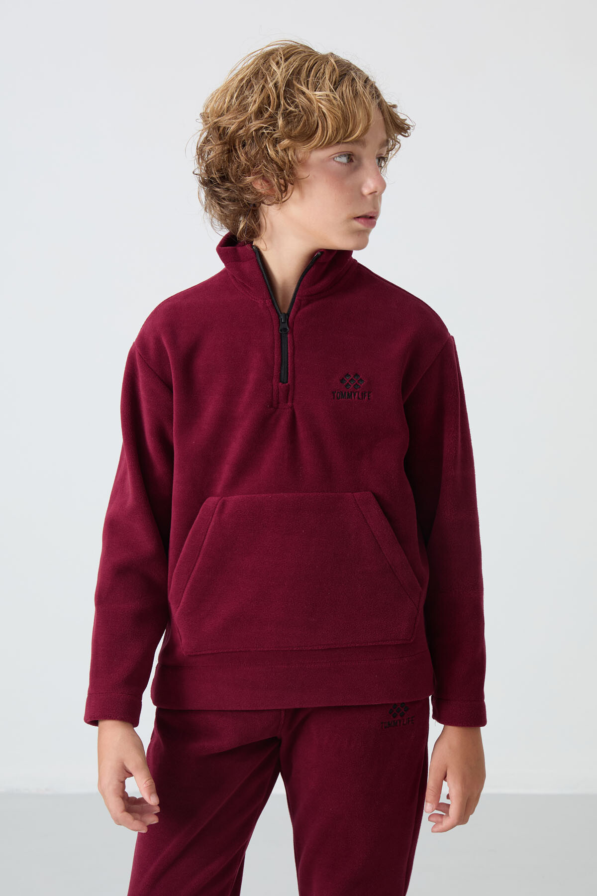 Erguvan Kalın Yumuşak Dokulu Standart Fit Nakışlı Polar Erkek Çocuk Eşofman Takım - 11218 - TOMMYLIFE (1)