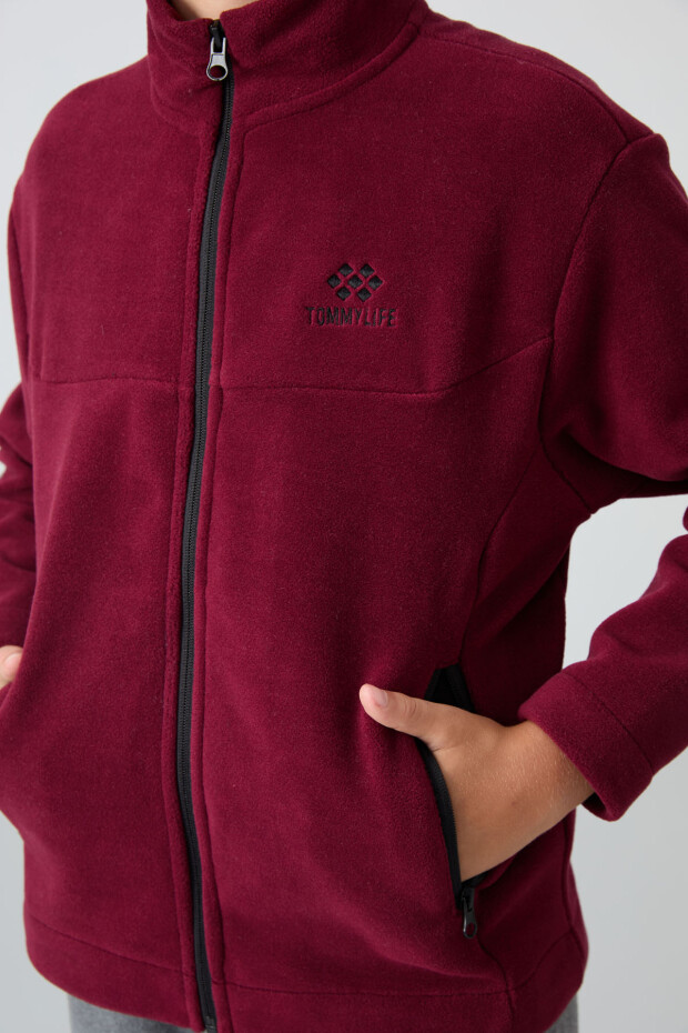 Erguvan Kalın Yumuşak Dokulu Standart Fit Nakışlı Polar Erkek Çocuk Sweatshirt - 11223 - 3